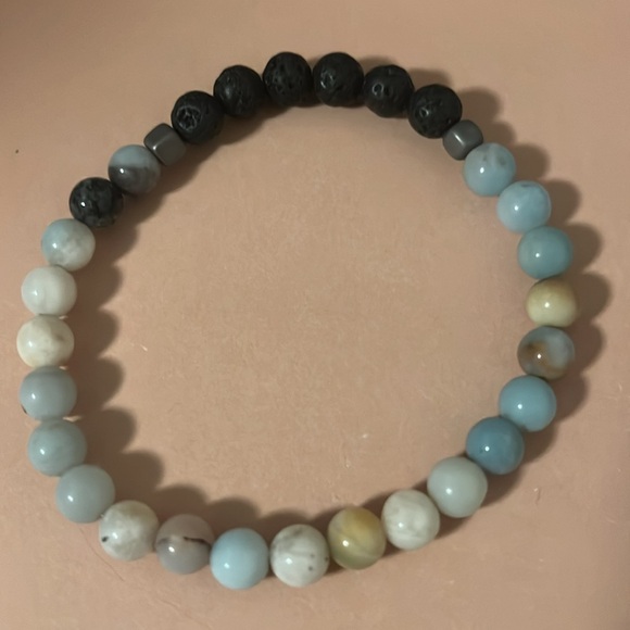 Beaded bracelet trio- stone and lava bead - Picture 2 of 4